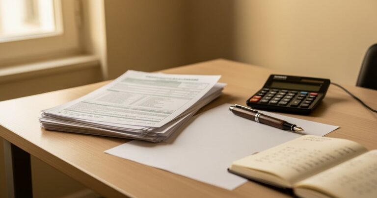 Bureau de comptabilite avec documents fiscaux pour la declaration LMNP au regime reel
