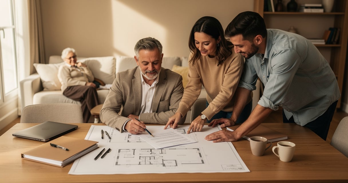 Famille étudiant des documents de SCI familiale et transmission de patrimoine immobilier